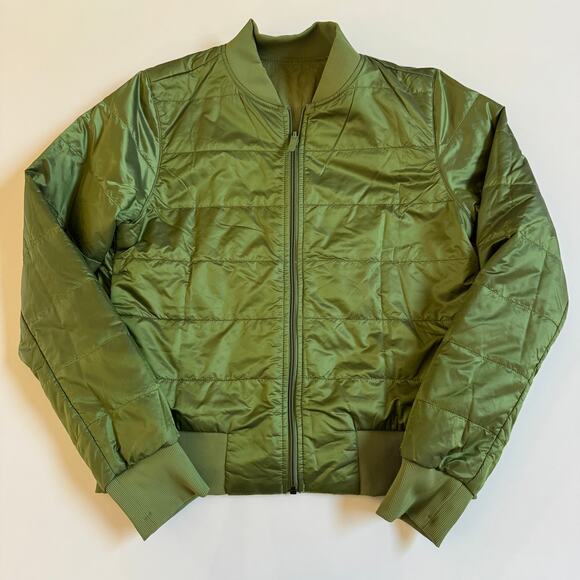 Lululemon Non Stop Shell Bomber Jacket Sz 8 Green Reversible EUC Water Repellent - Picture 5 of 13